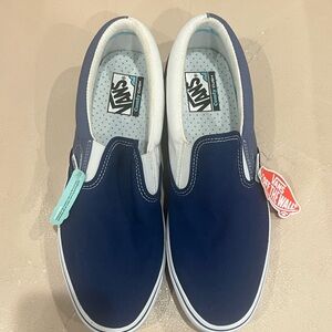 Vans Navy and White Classic Slip-On Shoes